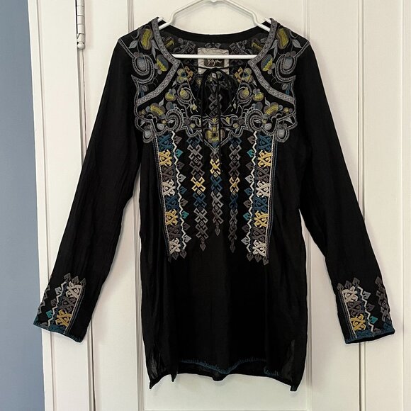BIYA Johnny Was multicolor embroidered tunic top size small bohemian - Picture 1 of 10